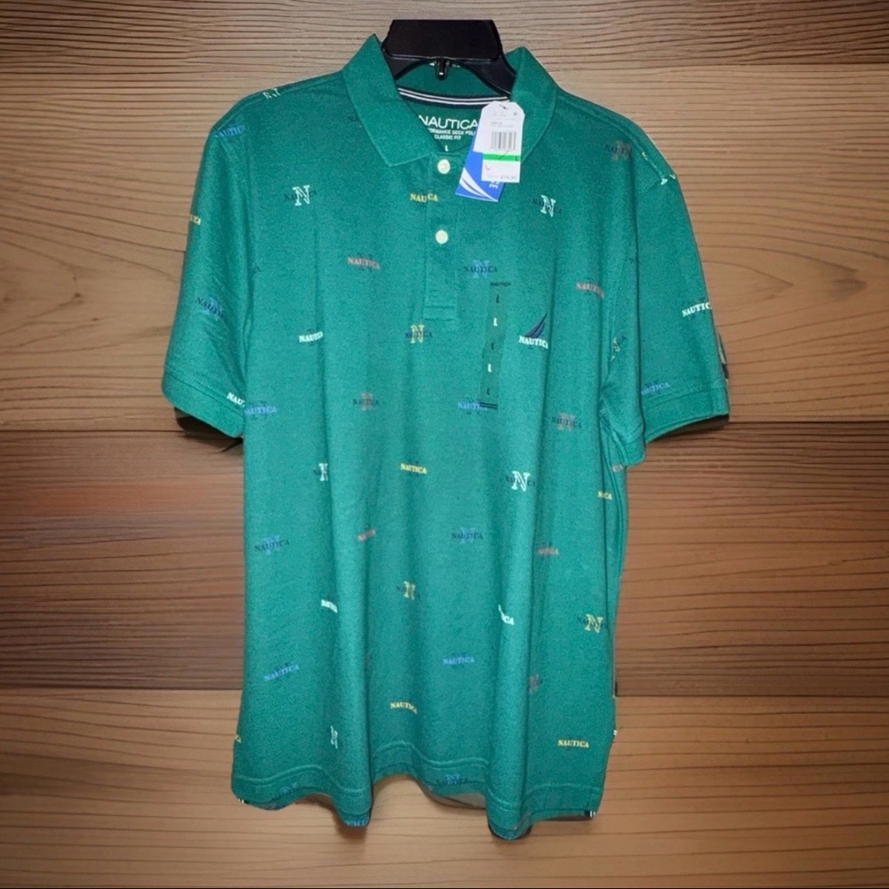 NWT Men’s Nautica Sustainably Crafted Classic Fit Printed Deck Polo Shirt-L